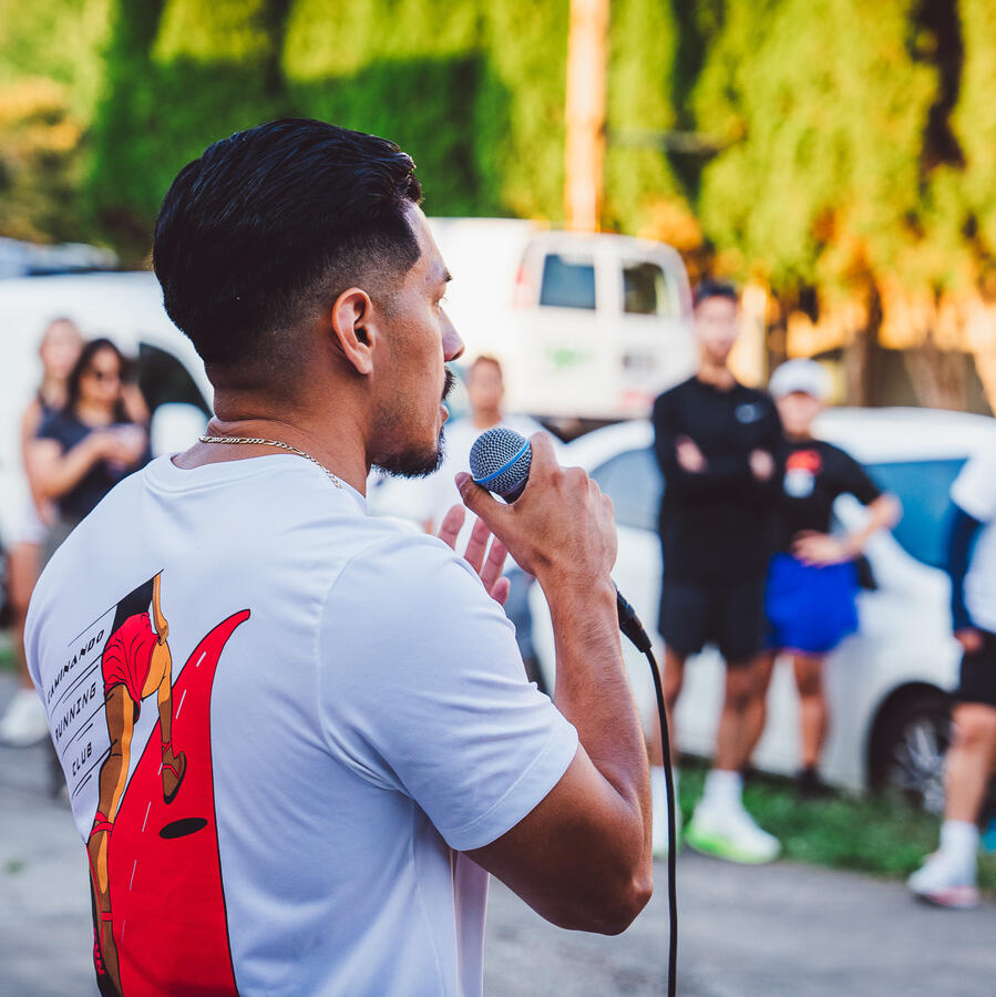 Speaker addressing a crowd